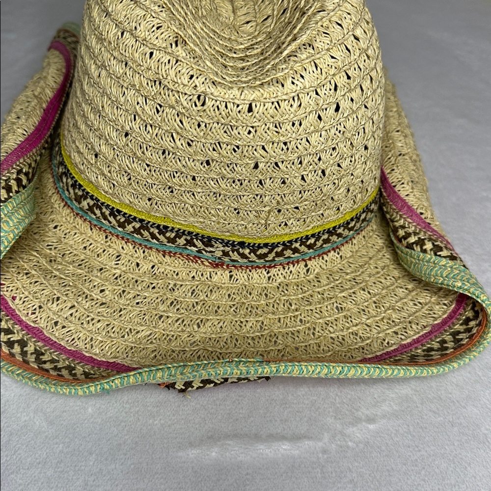 Cappelli Straworld Cream Woven Hat with Pink and Green Trim - Picture 6 of 9